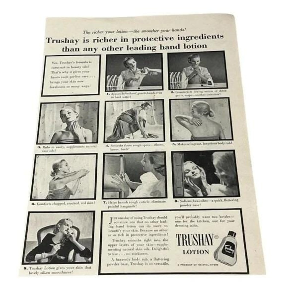 1954 Trushay Lotion Trushay is Richer Original Vintage Print Ad